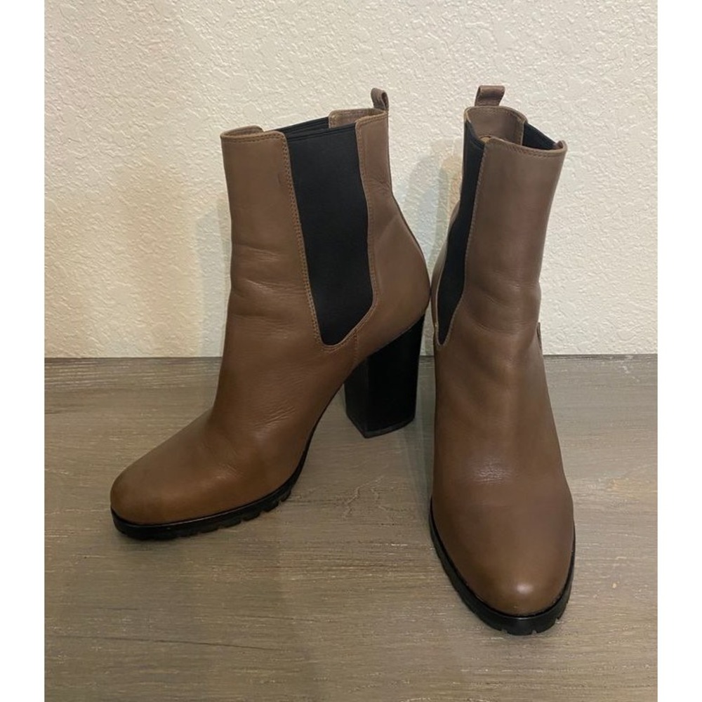 Coach Tan Brown Leather Chelsea Block Heel Ankle Boots Lug Sole Womens 8.5 B - Picture 4 of 10